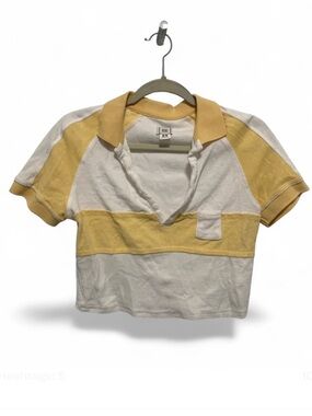BDG Terry Cloth Yellow & White Cropped Short Sleeve Polo Top